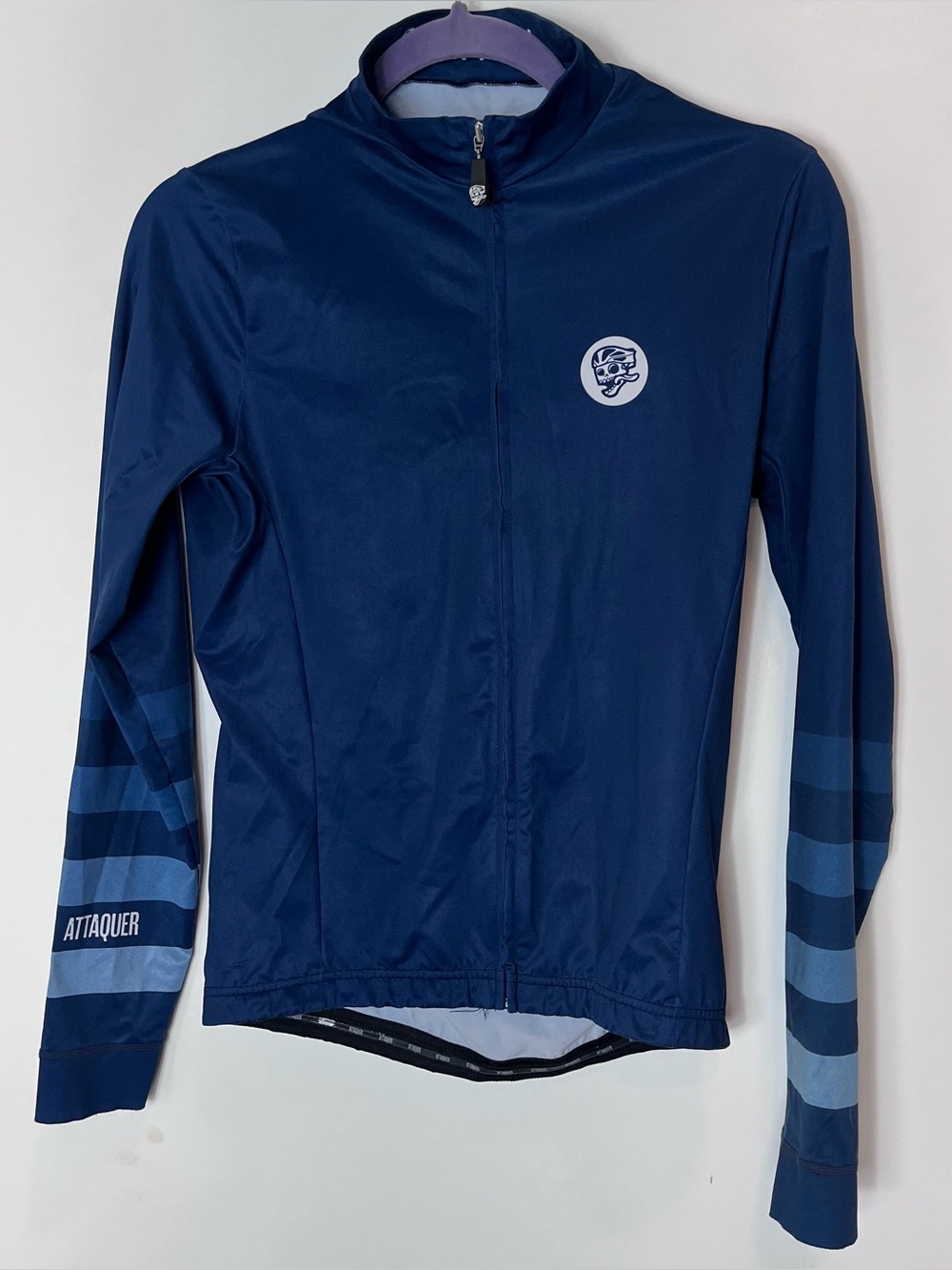 Attaquer Cycling Jersey Navy Blue Long Sleeve F*ck Yeah‎ Winter Striped Full Zip